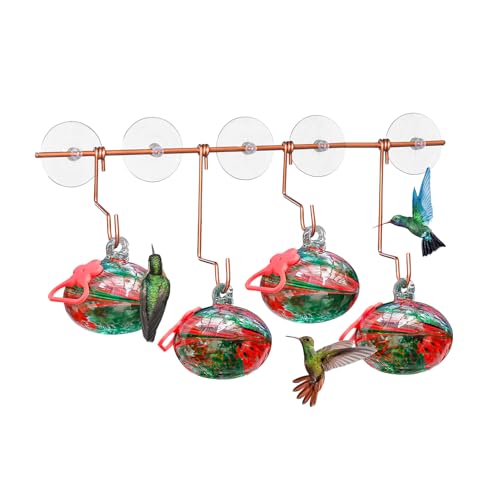 Pozfun Set of 3 Hummingbird Feeders for Outdoors Hanging,Hand-Blown Glass Hummingbird Feeder with Silicone Feeding Perch,Never Leak,Gardening Gifts for Woman Man(Red) - color: Red