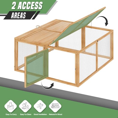 Portable Folding Chicken Coop Rabbit Hutch, Small Animal Playpen with Top & Side Doors for Chickens, Rabbits, and Poultry, 45.5 x 42.5 x 20 inch Natural