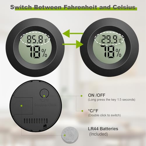 4-Pack Mini Hygrometer Thermometer, Digital LCD Humidity Meter Indoor/Outdoor Temperature Humidity Monitor, Reptile Thermometer Fahrenheit(℉)/Celsius(℃) for Incubators, Greenhouse Garden, Cellar, Jars