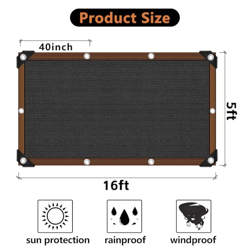 Shade Cloth - 70-90% Sunblock Net for Garden Patio,Shade Sails for Plants Greenhouse Outdoor Pergola Lawn Swimming Sun Shade Cloths for Kennel Chicken Coop Easier to Hang Shade Net Cover - size: 5'x16'