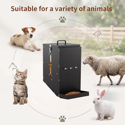 25 Lbs Hanging Automatic Dog Feeder for Large Dogs, Heavy Duty Metal Gravity Food Dispenser, Mounted Pet Cage Feeder for Breeds, Kennel, Outdoor Fence, Rabbit, Chicken, Ferret, Chinchilla