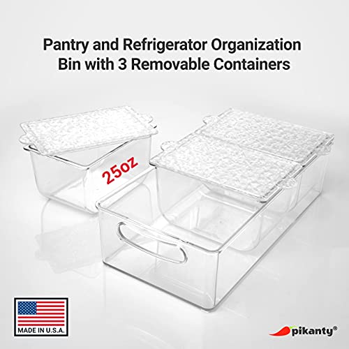 Pikanty Condiment Server Tray with 3 Removable Containers and Lids - Compact Sundae Bar, Taco Night, Dip Tray, Kids Snack Station Organizer with Carry Handles, Dishwasher Safe, Made in USA - style: Condiment Server Medium