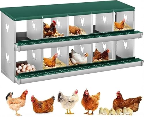 Garvee Chicken Nesting Box, 10 Compartments Nesting Box for Chickens, Galvanized Steel Chicken Laying Box for Easy Egg Collection, Wall Mounting - color: Green | 10 Compartment