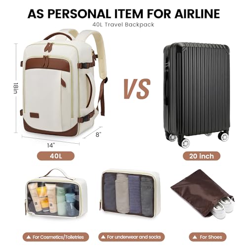 LOVEVOOK Travel Backpack for Women, 40L Carry On Backpack with 3 Packing Cubes,TSA Personal Item Travel Bag Airline Approved, Water Resistant Weekender Overnight Luggage Daypack, Fits 17 Inch Laptop - color: D-beige-brown, size: Large - 17.3 Inch - 40L -