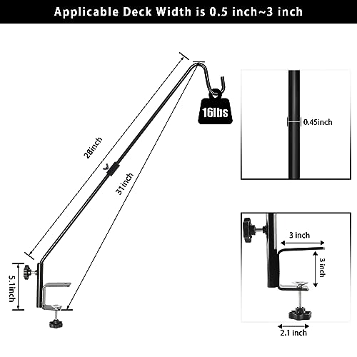 31 Inch Heavy Duty Deck Hook, Non-Slip Clamp, 360 Degree Swivel, Black for Bird Feeders, Planters, Suet Baskets, Lanterns, Wind Chimes, 2 Pack - size: 31 Inch