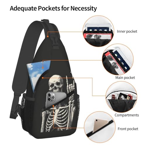 Skull Sling Bag for Women, Crossbody Bag Funny Skeleton Sling Backpack for Men, Casual Shoulder Bags Lightweight Gym Outdoor Sports Travel Hiking Fishing Daypack - color: Skull
