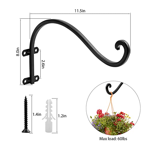 12 Inch Plant Hangers Outdoor,6 Pack Heavy Duty Plant Hanger Bracket | Hanging Basket for Plants Outdoor Brackets,80lbs Weight Capacity for Hanging Baskets,Bird Feeders,Lanterns and Wind Chimes - size: 12inch-6pcs