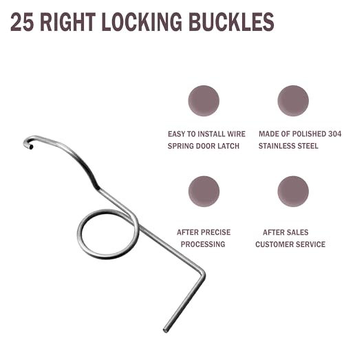 Stainless Steel Wire Door Cage Latches, Right, 25 Pack | for Fixing Pet Wire Crate Latch Lock, Small Animal Cage Door Hook