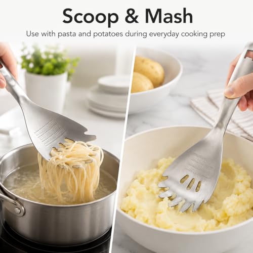 5-in-1 Multifunctional Spoon, Egg Separator, 304 Stainless Steel | 5-in-1 cooking spoon; 304 stainless steel; egg separator, masher, grater and slotted strainer; dishwasher safe