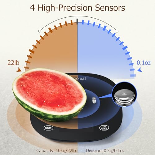 Arboleaf Smart Food Scale with Nutritional Calculator, 22lb Kitchen Scale | Food scales for kitchen with app for macro, keto, calorie, cooking, grams and ounces, 0.1oz/0.5g, AAA Battery Operated - color: Black