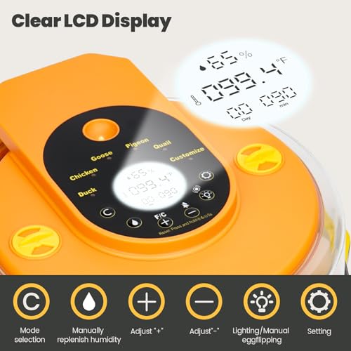 Incubators for Hatching Eggs -15-Egg Automatic Egg Chick Incubator with 5 Smart Preset Modes and Egg Turning, Temperature & Humidity Control Incubator for Goose Duck Quail Eggs