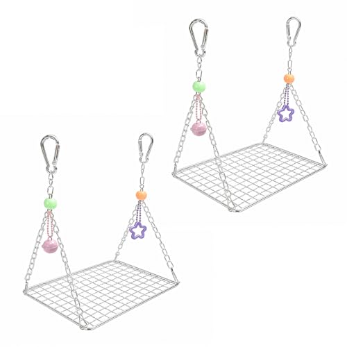 Bird Swing for Parakeets – Durable Stainless Steel Hanging Bird Perch Toy, Fits Bird Cages, Compatible with Budgies, Lovebirds, Cockatiels, 8 × 6 in (Square S) - size: Square S