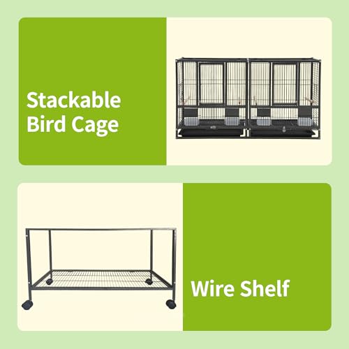 43" Big Bird cage with Stand;Stackable Cockatiel cage for Birds;Metal Large Bird cage with Divider;Flight Bird cage Large Space;Parakeet cage for Canaries,Finch,Budgie,Lovebirds