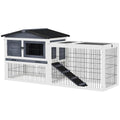 PawHut 2 Levels Outdoor Rabbit Hutch Openable Top for Rabbits 59" Dark Gray | Wooden Large Rabbit Cage with Run, Weatherproof Roof, Removable Tray, Ramp, for Chickens, Ducks - color: Dark Grey