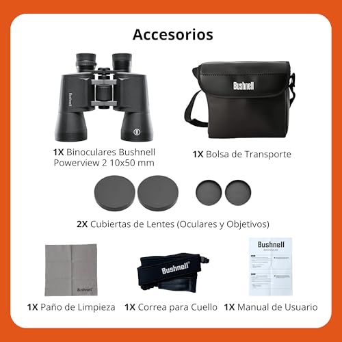 Bushnell PowerView 2 Binoculars, High-Definition Binoculars with Multi-Coated Lenses, Durable Aluminum Alloy Chassis, Wide Field of View, Ideal for Wildlife Observation, Hiking and Sporting Events - style: 10x50
