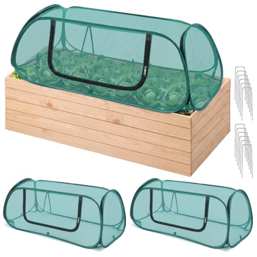 SATINIOR 3 Pack Garden Bed Cover 30% Sunblock Shade Cloth with Metal Anchoring Spikes 45"x22"x16" Mesh Netting Tent Crop Cage for Raised Bed Protects Plants Against Birds and Small Animals