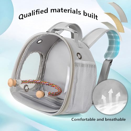 Small Bird Travel Backpack Carrier Cage, Backpack to Transport Backpack Carrier with Metal Tray Stand Perch for Parakeet Cockatiel Budgies Vet Carry Book Bag Grey - color: Grey