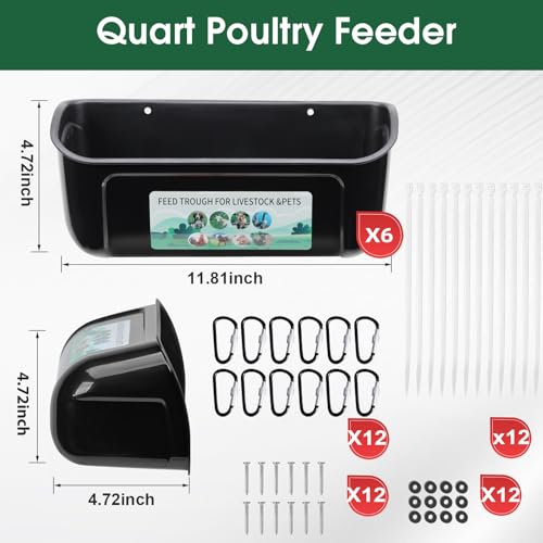 PIREKZUNT 6 Pack Chicken Duck Feeder, Poultry Feeders and Waterers, Hanging Goat Feeder, Livestock Feeding Container, Feed Trough and Waterer Bucket with Clips(Black) - color: 6 Pack Black