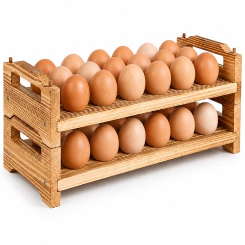 Wooden Egg Holder Countertop, Holds 36 Eggs, 2-Tier Stackable Fresh Egg Rack for Kitchen Counter – Pine Wood Farmhouse Egg Basket for Backyard Chicken Eggs, Detachable Organizer for Gathering Storage - color: 3 Eggs - 2 Tier Square