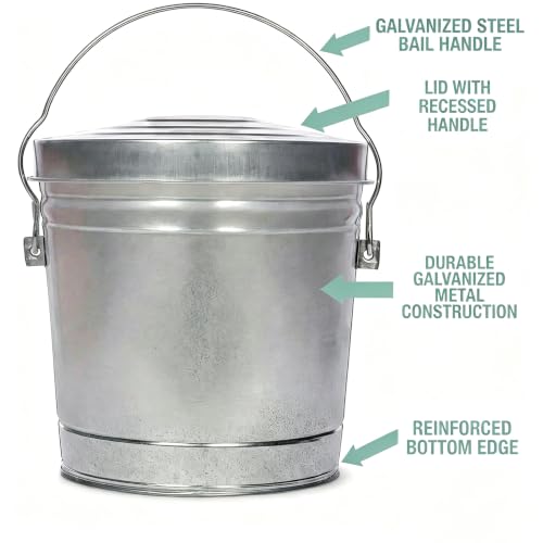 Galvanized Steel Storage Can, 6 Gallon with Locking Lid, Rodent & Rust Resistant Metal Bin for Pet Food, Bird Seed, Charcoal