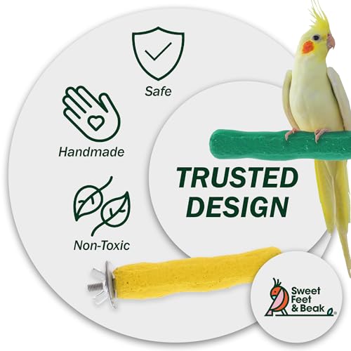 Sweet Feet and Beak Comfort Grip Safety Bird Perch, Medium Pedicure Perch | Made from Bird-Safe Concrete Blend, Promotes Feet, Nails and Muscle Stimulation, 8.5" Perch, Available in 5 Sizes, Yellow - color: Yellow, size: Medium 8.5"