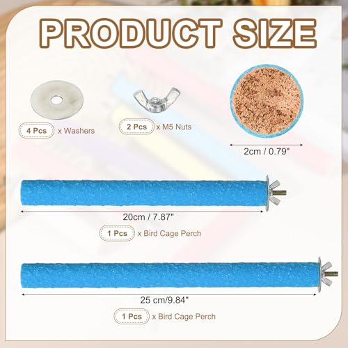 Bird Cage Perch, Colorful Parrot Grinding Claw Sticks, Platform Paw Stand Toy 8/10 Inch, (Wooden, Blue, 2Pcs), Intended for Small Medium Birds/Parrots/Finches/Lovebird - color: Blue, size: 8/10 Inch