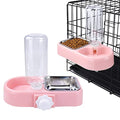 Love Dream Crate Dog Bowl, No Spill Kennel Hanging Pet Food Water Bowl Set | Automatic Water Dispenser and Removable Stainless Steel Bowls Raised Double Bowls for Indoor Cats, Rabbit, Small Medium Dogs - color: Pink