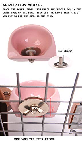 Small Animals Bowl, Detachable Cage Feeder Pet Ceramic Water & Food Feeder, Small Animal Supplies for Rabbit Parrot Squirrels Chinchilla Hamster Ferret (White, M) - size: M