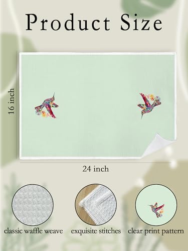Light Green Hummingbird Guest Bathroom Hand Towels set of 2 , Floral Bird Decorative Kitchen Hand Towel, Spring Summer Decor, HummingBird Gifts for Women Unique, Housewarming Gift Idea New Home402 - color: Hummingbird006