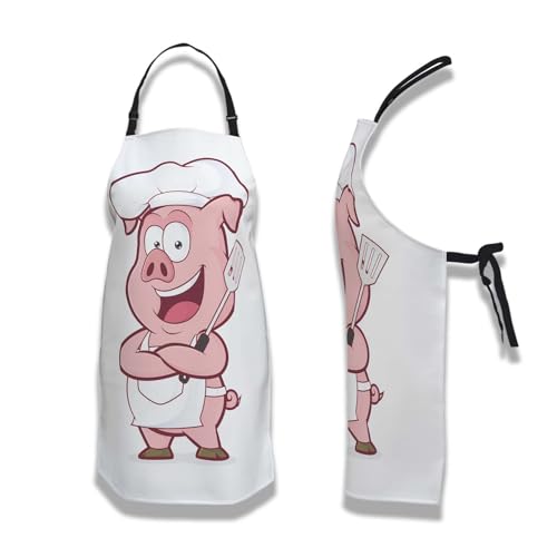 Kitchen Apron for Men Pig Chef Women Aprons for Cooking Restaurant BBQ Painting Crafting Gardening 27” (W) x 31” (H), Waterproof Apron - color: Pig Chef