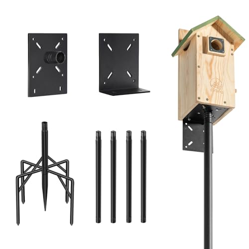77" Heavy Duty Bird Feeder Pole, Metal Bird House Pole Mount Kit | 5-Prong base for outdoor ground stability, 2 mounting plates for smart bird feeder, rustproof metal post for garden yard - size: 77 Inch-No Baffle