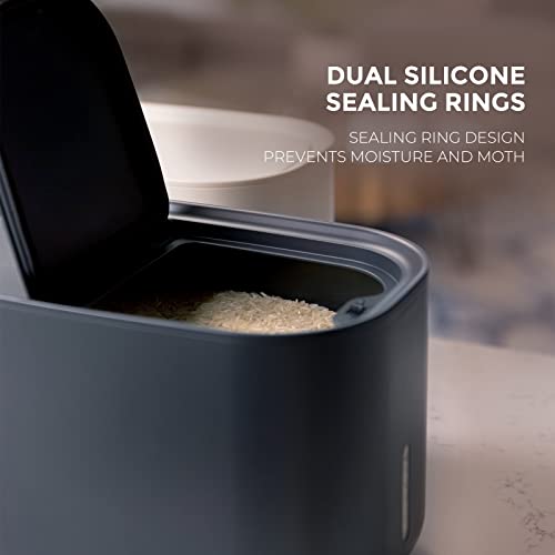 Zuutii Rice Storage Container,Food Container, Dry Food Storage, 7.2lbs Pet Food Dispenser, 11lbs Large Storage Bin with Lid,Silicone Ring & Moisture Proof, for Grain Cereal Soybean Corn, Dark Gray - color: Dark grey