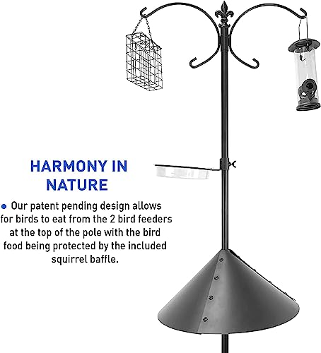 EasyGo Product Squirrel Proof Bird Station - 81 Inch Powder Coated Steel Pole With Baffle - 2 Feeders and 1 Peanut Feeder - 5 Prong Base - PATENTS Pending - color: Pole Included Feeder 2 New