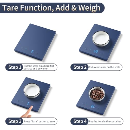 Homebuds 22lb/10kg Food Scale, Precision 0.1oz/1g by Our Professional Scale Factory Since 2001, Kitchen Scales Digital Weight Grams and Ounces for Cooking and Baking, LED, 3*AAA Batteries, Blue - color: Blue
