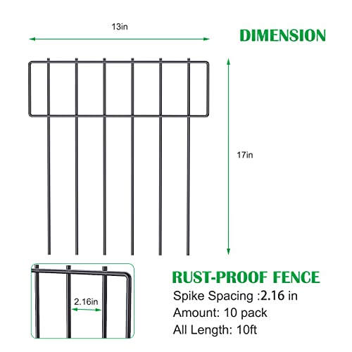 10 Pack Animal Barrier Fence, 17 Inch(H) X 10 Ft(L) Decorative Garden Fencing for Garden. | Fence Gap Blocker, Hard and Rustproof, Easy to Install - size: 17'' (H) X 10' (L)