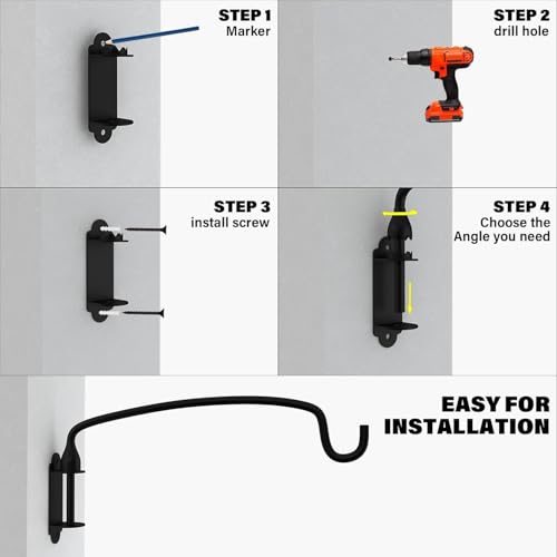 16 Pack Plant Hanger Bracket Wall Mounted Hooks for Hanging Bird Feeder, Flower Bracket, Anti Rust Metal Lanterns 12 Inches (12 in 16P) - color: Black, size: 12in 16Pack