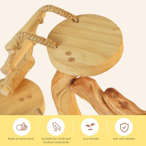 Natural Solid Wood Bird Perch Stand for Small & Medium Birds – Eco-Friendly, Sturdy Parrot Playstand with Hanging Toys & Rope Ring, Safe & Durable Bird Cage Accessory (WOOD-A1003) - color: WOOD-A1003