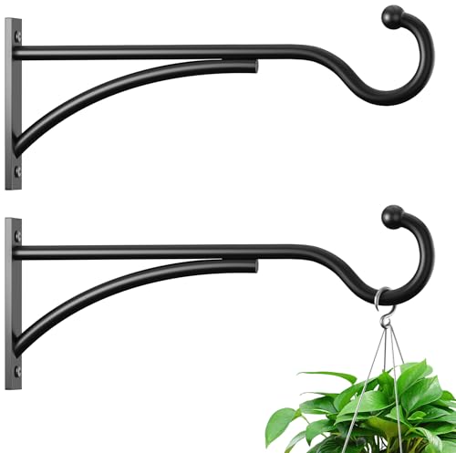 8 Inch 2 Pack Heavy-Duty Metal Plant Hanger Hooks, outdoor, Matte black | 30 lb capacity | For bird feeders, flower baskets, wind chimes, lanterns| Black | outdoor | Wall-mounted | Heavy Duty - size: 8 in, 2 pk