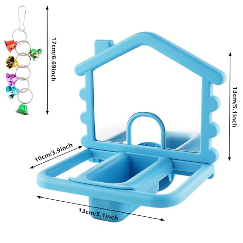 3 in 1 Bird Mirror with Perch Stand,Parrot Mirror for Cage,Bird Swing Toys for Cockatiels,Lovebirds,Conures,Parakeets-Helps Birds Release Stress (Blue) - color: Blue