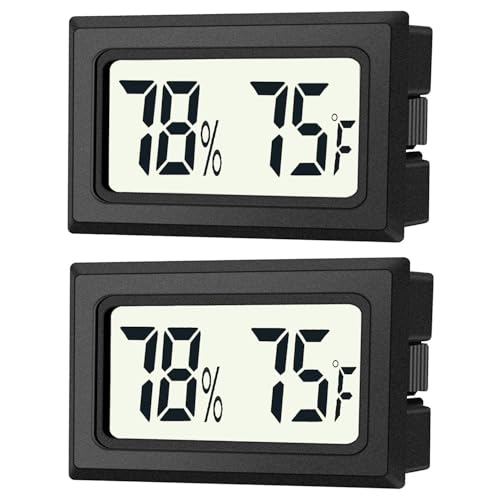JEDEW 2 Pack Mini Digital Hygrometer Thermometer Gauge, Indoor Outdoor Temperature Humidity Meter for Humidifiers Greenhouse Reptile Plant Humidors, Large LCD Screen, Display in Fahrenheit (℉) (2)