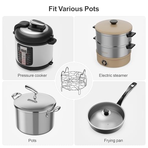 Instant Pot Egg Rack - Stackable 18 Egg Steamer, for 6/8 Qt Cooker | Stackable 18 Egg Capacity, Silicone Handles, 304 Stainless Steel, Easy Lift for 6/8 Qt Pressure Cooker, Dishwasher Safe - color: Silver with Handles-2 Pack