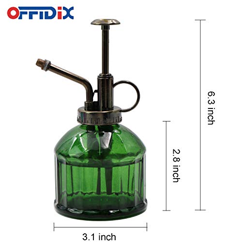 Glass Plant Mister, 6.3 Inches Tall Vintage Style Spritzer Bronze Plastic Top Pump One Hand Watering Can Indoor Plant Spray Bottle for Garden, Plants, Cleaning (Dark Green) - color: A-Dark Green
