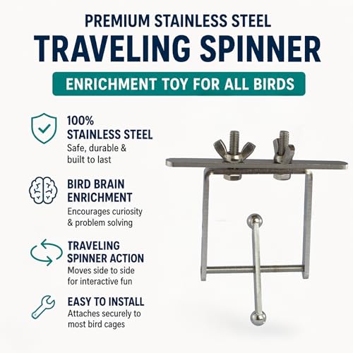 Bird Toys for Large Birds (Spinner) Stainless Steel Bird Toy with Traveling Spinner | Macaw Toys | Durable Puzzle Enrichment Toy for Medium to Large Birds Cockatoos Parrots | Bird Cage Accessories - color: Spinner