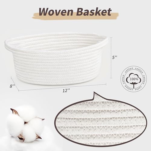Pro Goleem Small Gift Basket with Gift Bags and Ribbon Woven Storage Basket | Durable Baskets for Gifts Empty Rope Basket for Storage 12"X 8" X 5" Baby Toy Bin with Handles, White - color: white