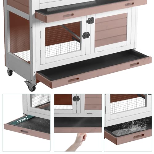 2-Tier Rabbit Hutch Indoor Bunny Cage with Wheels for Small Animals | House Guinea Pig Cage with Sliding Plastic Trays Wheels for Easy Cleaning Ventilation Design, 36 Inch Small Animal Home - color: Beige