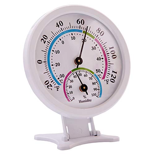 Mini Indoor Thermometer Hygrometer Analog 2 in 1 Temperature Humidity Monitor Gauge for Home, Room, Outdoor, Offices, Display Mechanical Diameter 75mm (No Battery Needed)-White - color: White 1 Pack