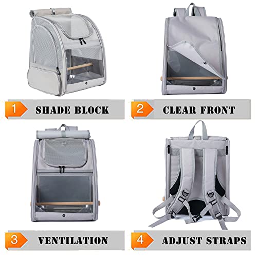 Bird Backpack, Bird Travel Carrier with Stand Perch, Airline Approved Grey Bird Backpack Carrier - color: Grey