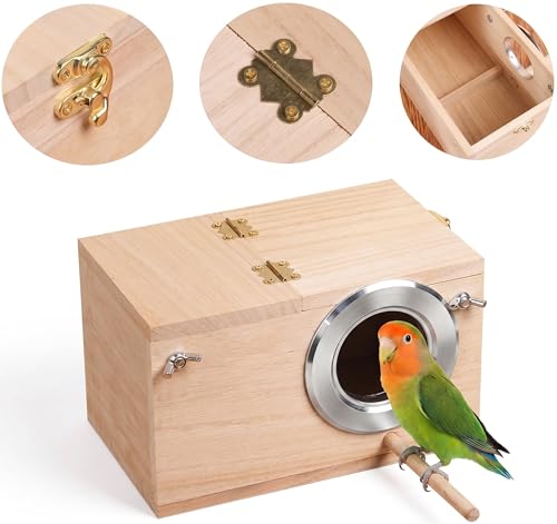 YJJKJ Wood Parakeet Nest Box with Natural Nesting Pads, Breeding Bird Cage House for Lovebirds Cockatiel Parrotlets Budgerigar Small Parrot - size: S
