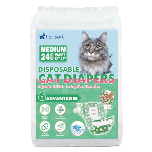 Pet Soft Disposable Cat Diapers - Diaper for Female & Male Cats, Puppy Doggie Diapers for Female Dogs with Adjustable Foam Tail Hole, Medium (24Pcs, GN Flowers) - size: Medium (24Counts)