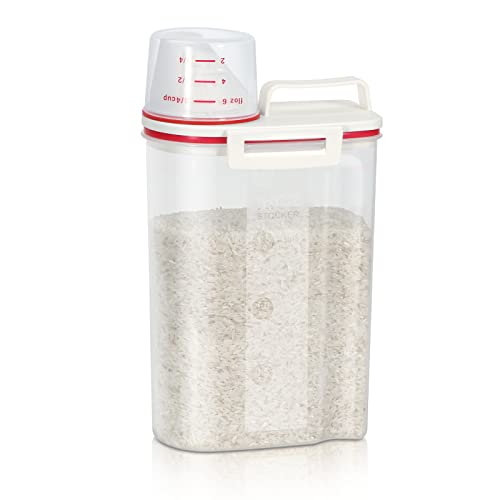 TBMax Rice Storage Container, Airtight Cereal Container Dispenser with Pourable Spout + Measuring Cup, BPA Free Plastic Storage Bin for Pantry Organization and Storage - color: Red